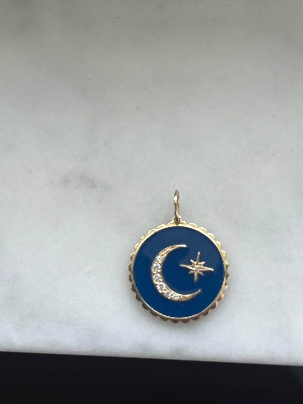 Sydney Evan 14K Gold & Diamond Celestial Moon Star Navy Enamel Charm Pendant - Picture 9 of 11